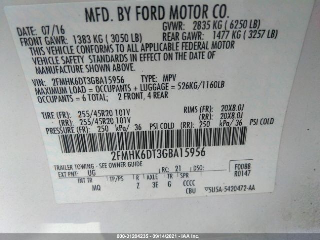 Photo 8 VIN: 2FMHK6DT3GBA15956 - FORD FLEX 