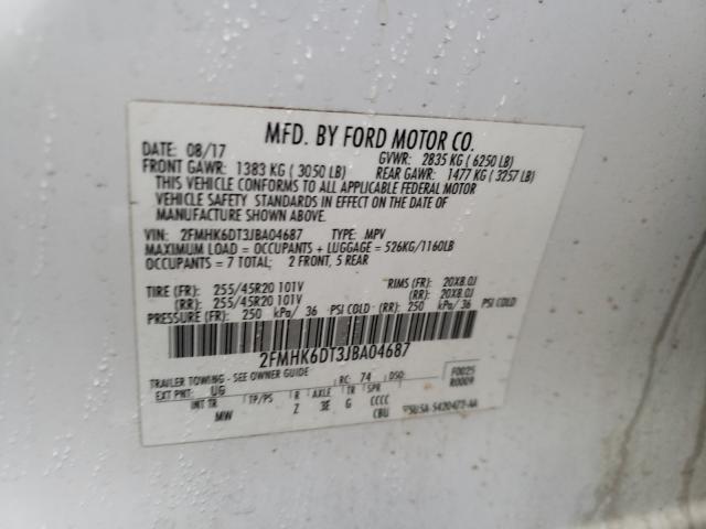 Photo 9 VIN: 2FMHK6DT3JBA04687 - FORD FLEX LIMIT 