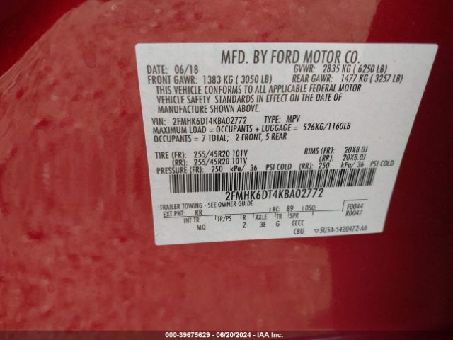 Photo 8 VIN: 2FMHK6DT4KBA02772 - FORD FLEX 