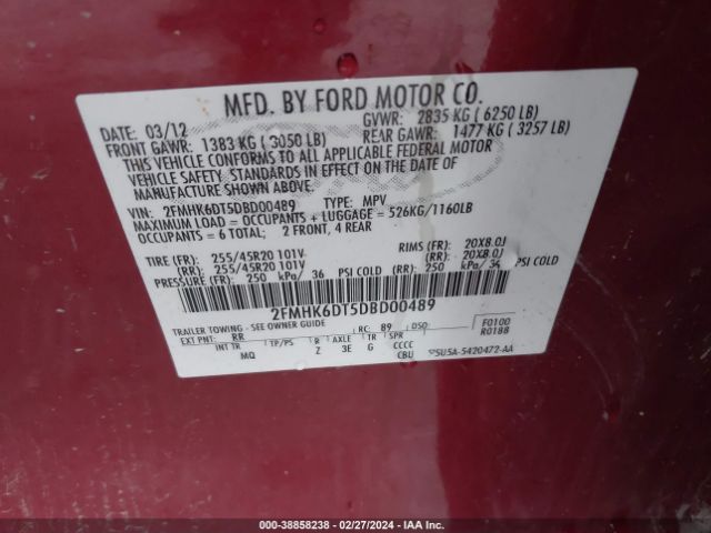 Photo 8 VIN: 2FMHK6DT5DBD00489 - FORD FLEX 