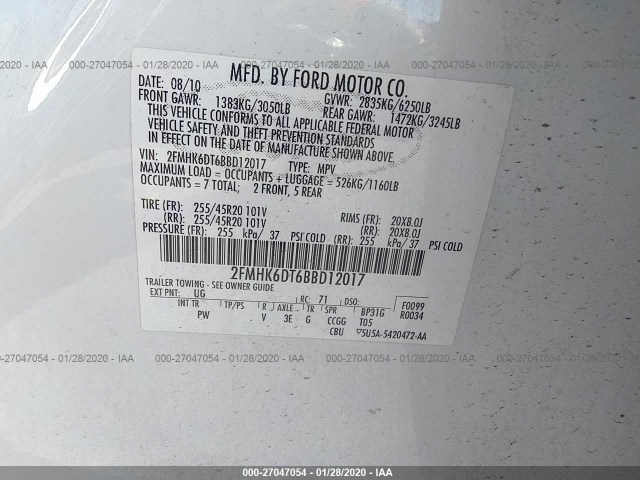 Photo 8 VIN: 2FMHK6DT6BBD12017 - FORD FLEX 