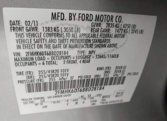 Photo 8 VIN: 2FMHK6DT6BBD28184 - FORD FLEX 