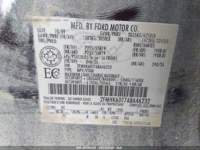 Photo 8 VIN: 2FMHK6DT7ABA46232 - FORD FLEX 