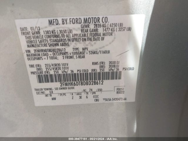 Photo 8 VIN: 2FMHK6DT8DBD28612 - FORD FLEX 