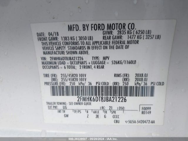 Photo 8 VIN: 2FMHK6DT8JBA21226 - FORD FLEX 