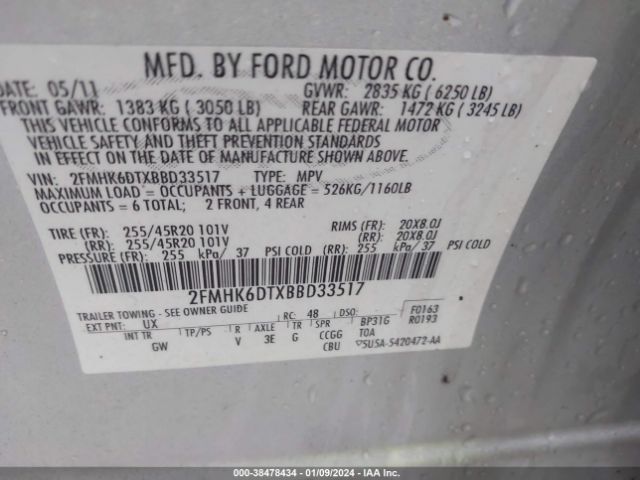 Photo 8 VIN: 2FMHK6DTXBBD33517 - FORD FLEX 