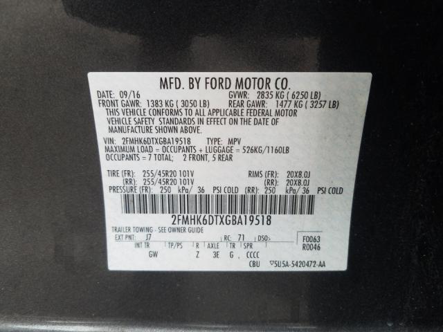 Photo 9 VIN: 2FMHK6DTXGBA19518 - FORD FLEX LIMIT 