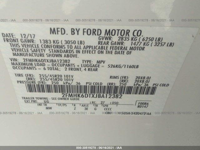 Photo 8 VIN: 2FMHK6DTXJBA12382 - FORD FLEX 