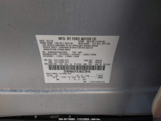 Photo 8 VIN: 2FMHK6DTXJBA22846 - FORD FLEX 