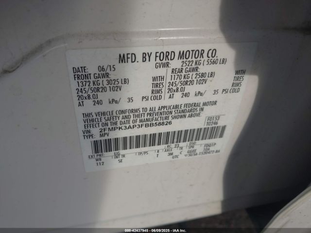 Photo 8 VIN: 2FMPK3AP3FBB58826 - FORD EDGE 