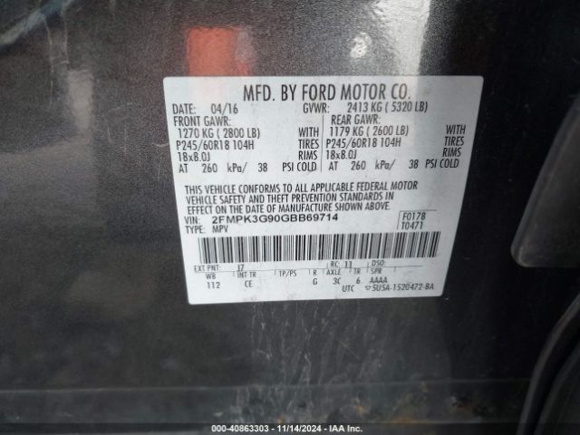 Photo 8 VIN: 2FMPK3G90GBB69714 - FORD EDGE 