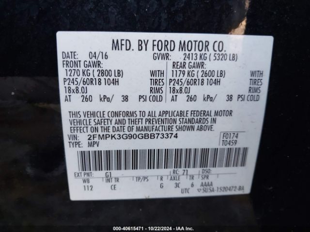 Photo 8 VIN: 2FMPK3G90GBB73374 - FORD EDGE 