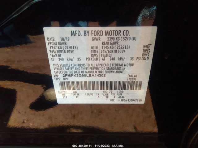 Photo 8 VIN: 2FMPK3G90LBA14302 - FORD EDGE 