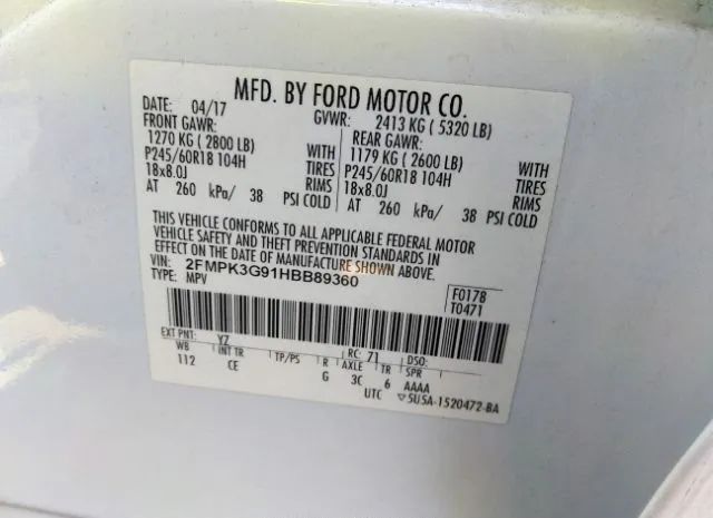 Photo 8 VIN: 2FMPK3G91HBB89360 - FORD EDGE 