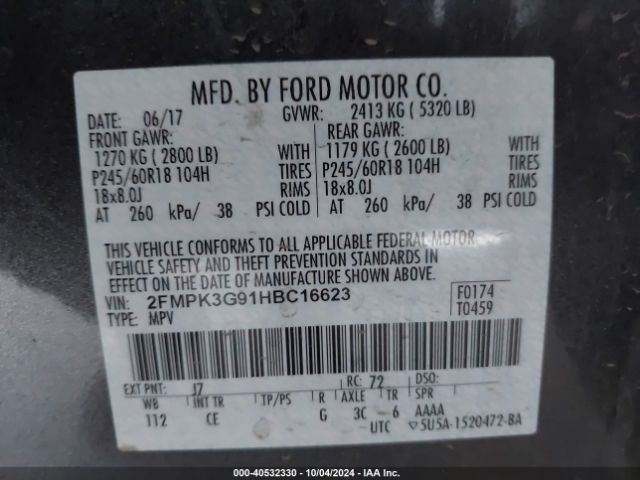 Photo 8 VIN: 2FMPK3G91HBC16623 - FORD EDGE 