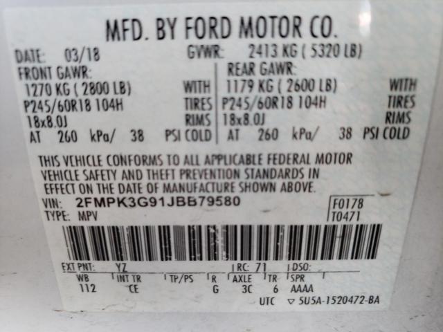 Photo 9 VIN: 2FMPK3G91JBB79580 - FORD EDGE SE 