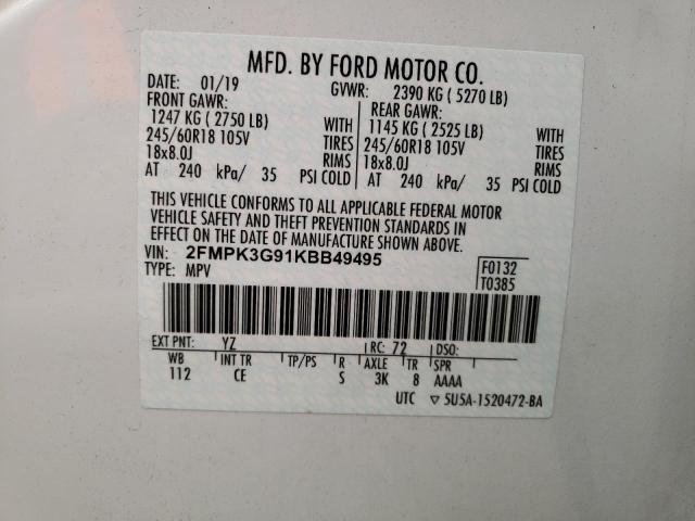 Photo 9 VIN: 2FMPK3G91KBB49495 - FORD EDGE SE 