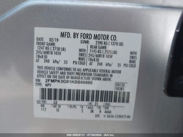 Photo 8 VIN: 2FMPK3G91KBB66880 - FORD EDGE 