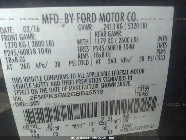 Photo 8 VIN: 2FMPK3G92GBB25519 - FORD EDGE 