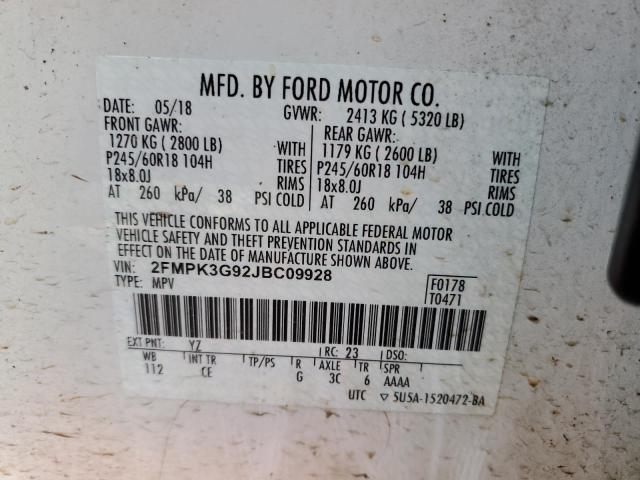 Photo 12 VIN: 2FMPK3G92JBC09928 - FORD EDGE SE 