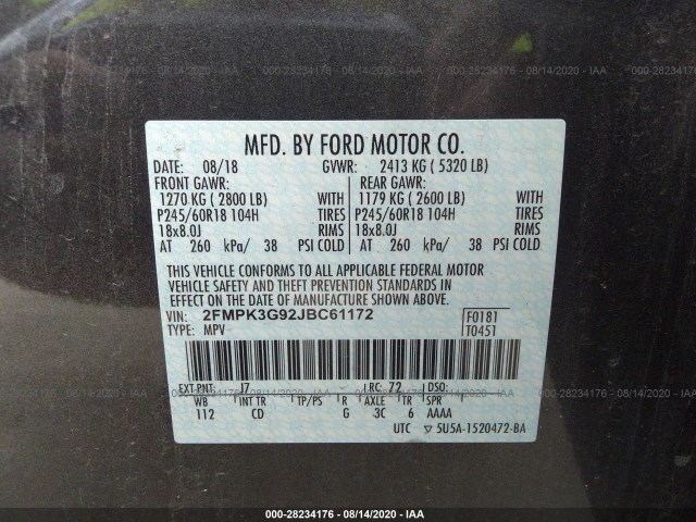 Photo 8 VIN: 2FMPK3G92JBC61172 - FORD EDGE 