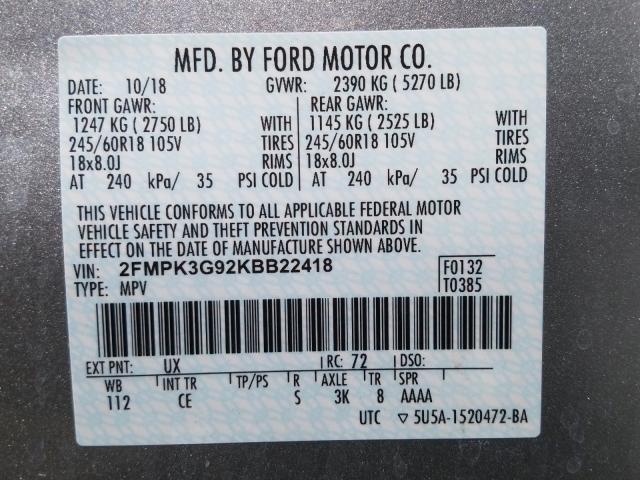 Photo 9 VIN: 2FMPK3G92KBB22418 - FORD EDGE SE 