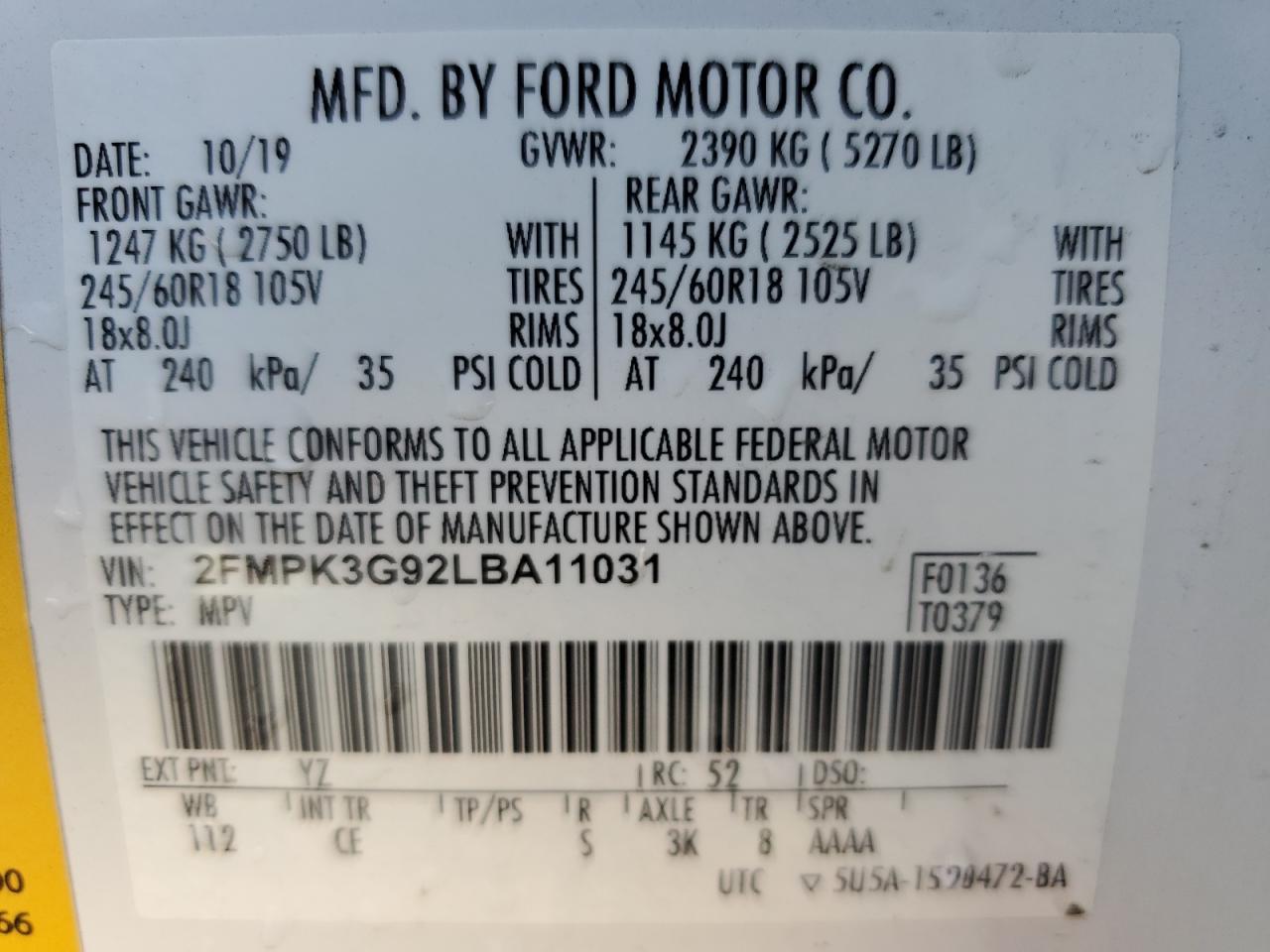 Photo 11 VIN: 2FMPK3G92LBA11031 - FORD EDGE 