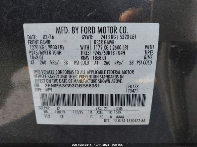 Photo 8 VIN: 2FMPK3G93GBB58951 - FORD EDGE 