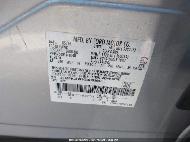 Photo 8 VIN: 2FMPK3G93GBB83963 - FORD EDGE 