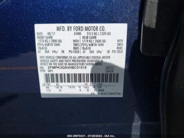 Photo 8 VIN: 2FMPK3G93HBC51518 - FORD EDGE 