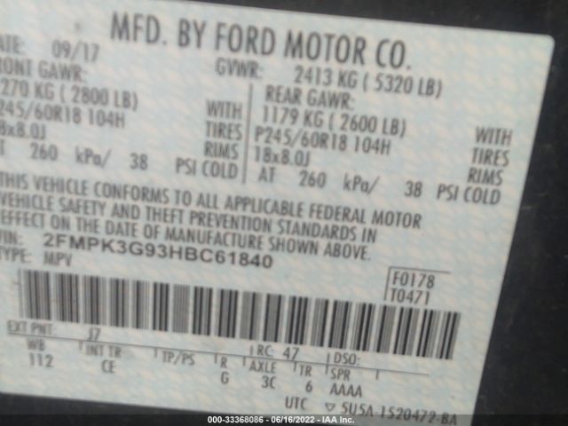 Photo 8 VIN: 2FMPK3G93HBC61840 - FORD EDGE 