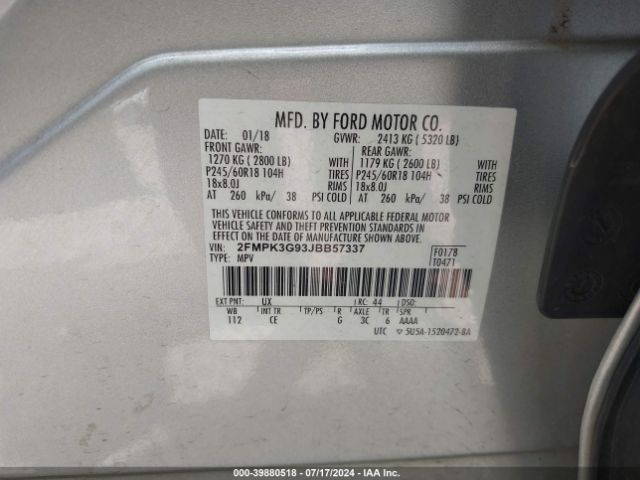 Photo 8 VIN: 2FMPK3G93JBB57337 - FORD EDGE 