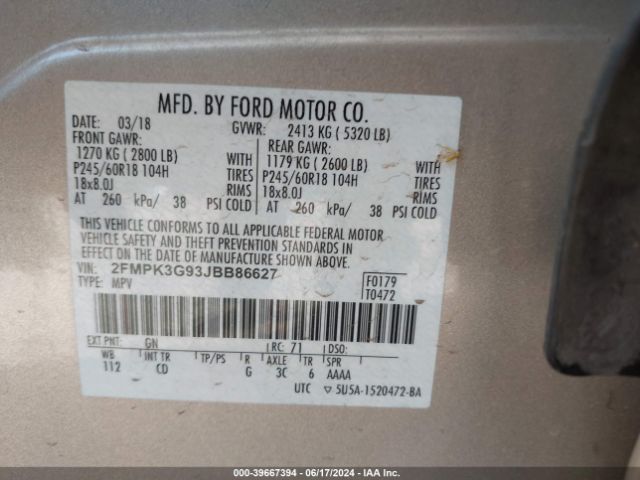 Photo 8 VIN: 2FMPK3G93JBB86627 - FORD EDGE 