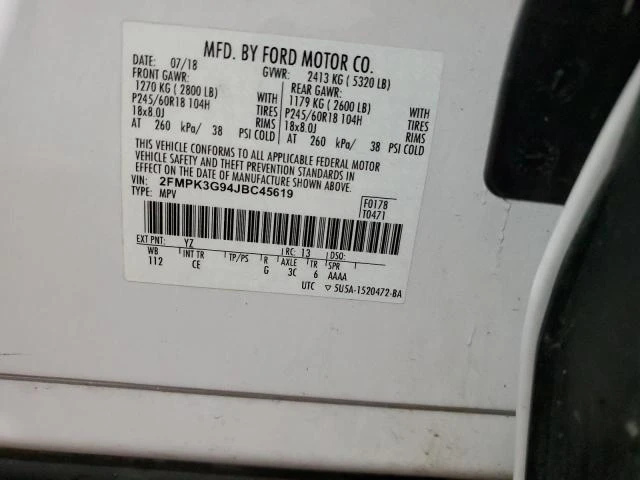 Photo 12 VIN: 2FMPK3G94JBC45619 - FORD EDGE SE 