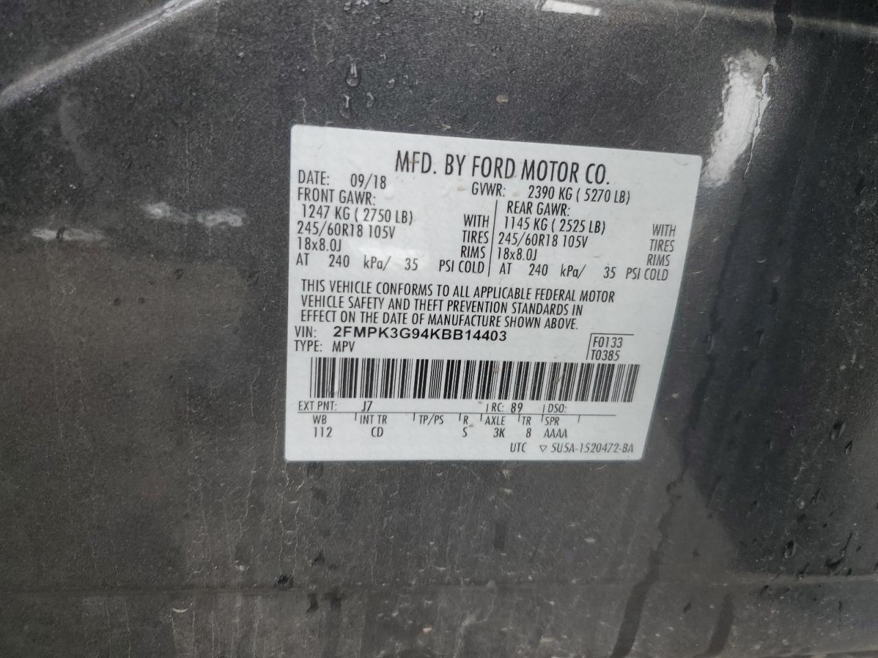 Photo 11 VIN: 2FMPK3G94KBB14403 - FORD EDGE 