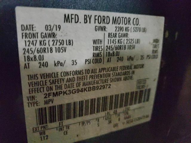 Photo 9 VIN: 2FMPK3G94KBB92972 - FORD EDGE SE 