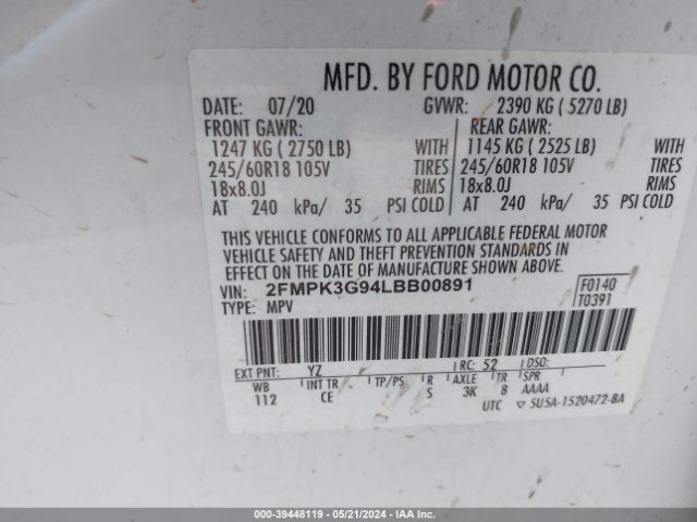 Photo 8 VIN: 2FMPK3G94LBB00891 - FORD EDGE 