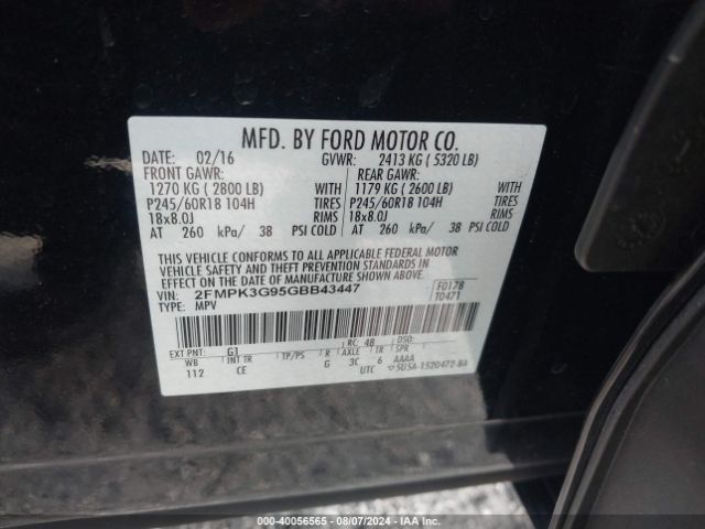 Photo 8 VIN: 2FMPK3G95GBB43447 - FORD EDGE 