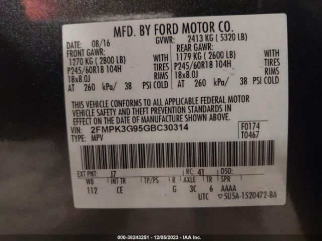 Photo 8 VIN: 2FMPK3G95GBC30314 - FORD EDGE 