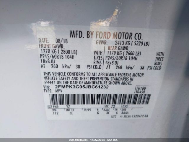 Photo 8 VIN: 2FMPK3G95JBC61232 - FORD EDGE 