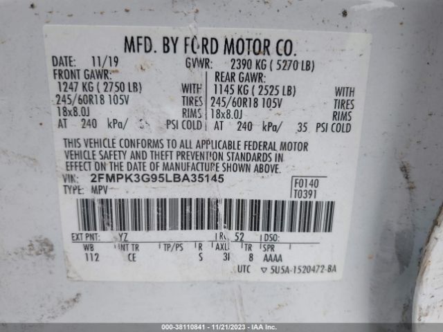 Photo 8 VIN: 2FMPK3G95LBA35145 - FORD EDGE 