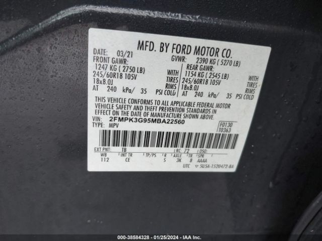 Photo 8 VIN: 2FMPK3G95MBA22560 - FORD EDGE 