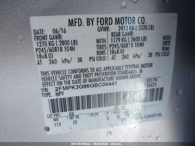 Photo 8 VIN: 2FMPK3G96GBC09441 - FORD EDGE 