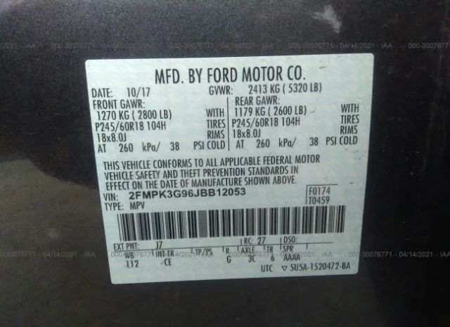 Photo 8 VIN: 2FMPK3G96JBB12053 - FORD EDGE 