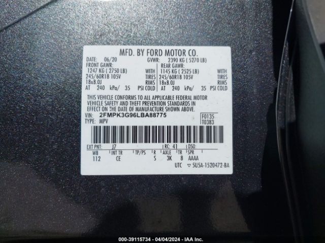 Photo 8 VIN: 2FMPK3G96LBA88775 - FORD EDGE 