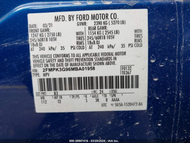 Photo 8 VIN: 2FMPK3G96MBA01958 - FORD EDGE 