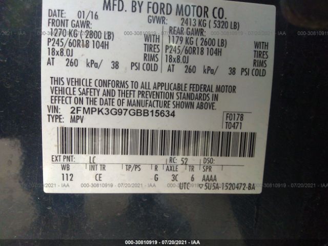 Photo 8 VIN: 2FMPK3G97GBB15634 - FORD EDGE 