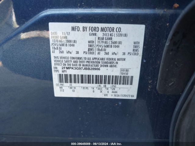 Photo 8 VIN: 2FMPK3G97JBB20906 - FORD EDGE 