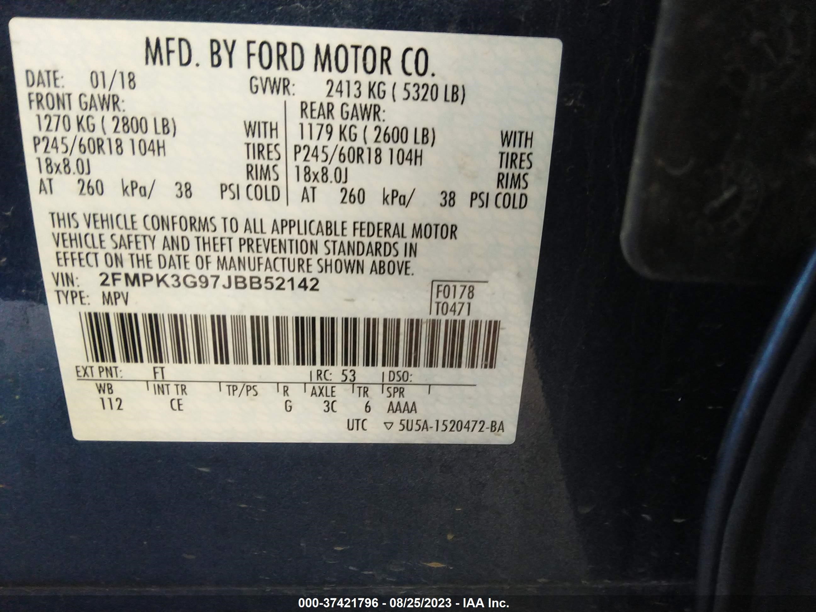 Photo 8 VIN: 2FMPK3G97JBB52142 - FORD EDGE 