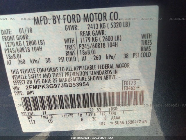 Photo 8 VIN: 2FMPK3G97JBB53954 - FORD EDGE 